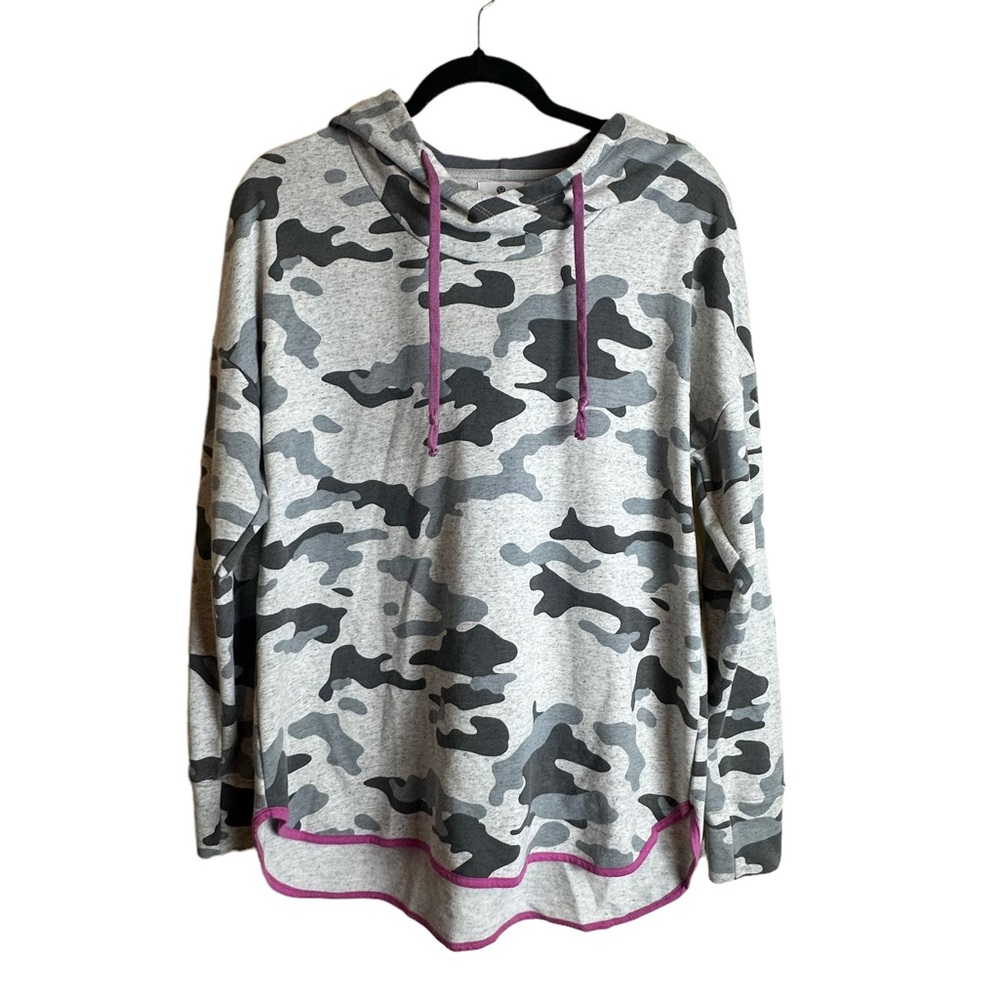 Sundry Women's Oversized Gray Camo Hoodie Purple Curved Hem Women’s Size Small
